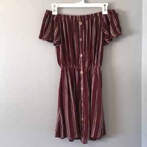 Off the Shoulder Striped Mini-Dress with Buttons